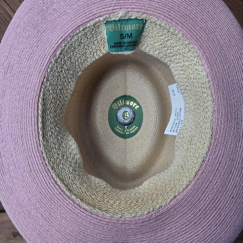 NWT Biltmore Milan Golf Hat Pink Tan Straw Derby Resort Hat Small - Picture 8 of 10